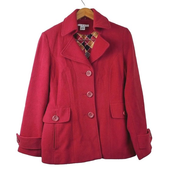 Cabi 8 Coat Womens Medium Peacoat Red Wool Blend Jacket Lined Pockets Medium